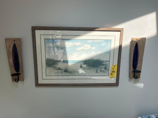 2 framed paintings and wall hangings