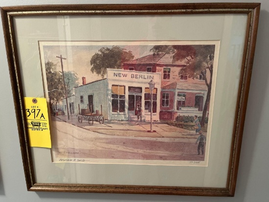 Water color painting print by Ellsworth P Smith - New Berlin post office painting