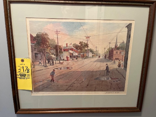 Water color painting print by Ellsworth P Smith - New Berlin downtown painting
