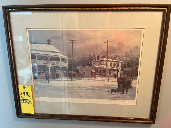 Water color painting print by Ellsworth P Smith - New Berlin wintertime painting