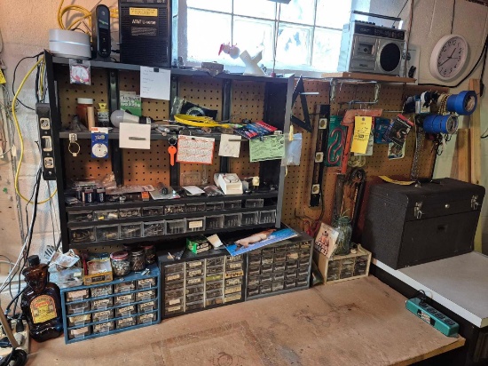 Contents Atop Workbench & Wall Contents - Hardware Organizers, Precision Tools, & Adhesives
