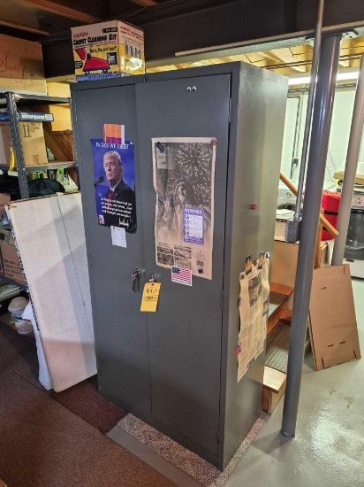 6 Ft. Metal Storage Cabinet & Contents - Vacuum Accessories, Lightbulbs, Towels, & more