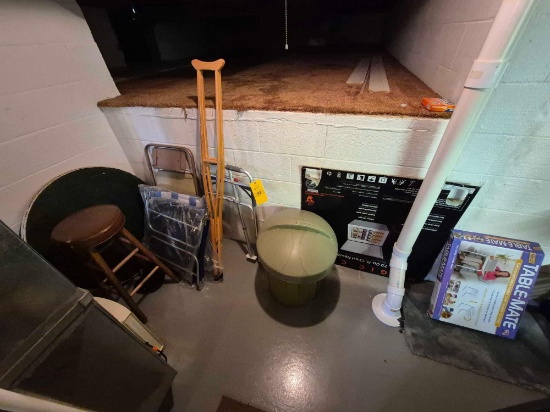 Contents In Front of Crawl Space - Chairs, Walker, Table-Mate, Small Trash Can