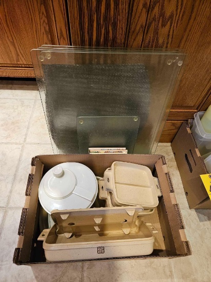 Assortment of Microwave Dishes and Glass Cutting Boards