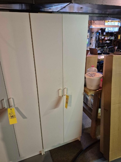 6 Ft. Wooden Storage Cabinet & Contents - Large Assortment of Tupperware