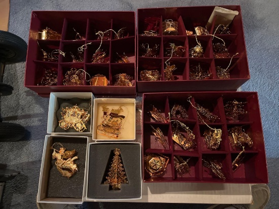 Large assortment of golden Christmas ornaments from the Danbury Mint