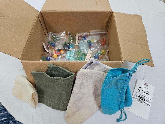 Assortment of Vintage Marbles and Bags