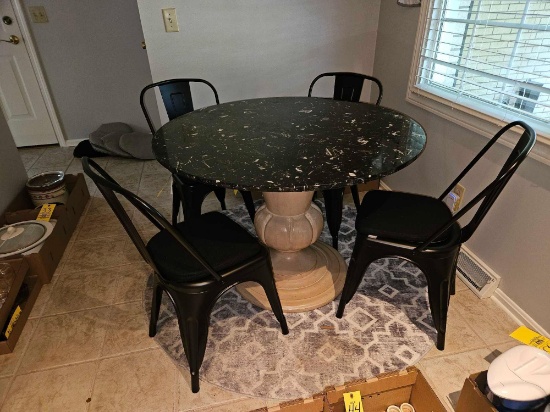 Marble Top Table with 4 Metal Chairs