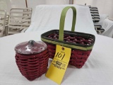 Longaberger 2011 Strawberry Spring Basket & Matching Strawberry Basket w/ Lid