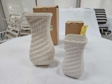 NIB Longaberger Pottery Ivory-Colored Woven Reflections Hostess Large Vase & Small Vase