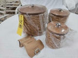 2003 Longaberger 3 Pc. Canister Set w/ Lids, Protectors, & Pewter Label Tie-On