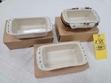 (3) Longaberger Pottery Small White & Blue Loaf Dishe Baskets