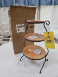 NIB Longaberger Wrought Iron 3-Tier Mixing Bowl Stand w/ Wooden Shelves