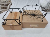 NIB Longaberger Wrought Iron Fruit Bowl & Rectangular Pedestal Stand
