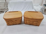 (2) 1996 Longaberger Recipe Baskets w/ Lids, Protectors, & Recipe Cards