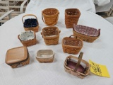 Box of (10) Small Longaberger Baskets w/ Lids, Protectors, & Accessories