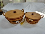 (2) 1999 Longaberger Christmas Collection Popcorn Baskets w/ Lids, Liners, & Protectors