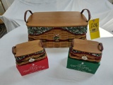 2002 Longaberger Christmas Traditions Large Basket w/ Matching Treats Baskets, Liners, Lids, &