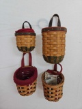 2001 Longaberger Christmas Little Elf, Holiday Treats, & Santa's Helper Hanging Baskets w/ Liners &