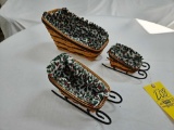 (3) Longaberger Holiday Sled Baskets - 2 w/ Wrought Iron Sleigh Runners