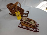1991 Longaberger Christmas Yuletide Traditions Basket w/ Wooden Sled Runners & 2007 Holiday Helpers