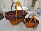 1992 Longaberger Happy Holiday Hostess Basket & 1992 Seasons Greetings Basket w/ Liners, Protectors,
