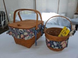 1994 Longaberger Hostess Gourmet Picnic Basket & 1991 Medium Fruit Basket w/ Liner & Protector