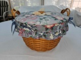 1993 Longaberger Wildflower Round Basket w/ Liner, Lid, & Protector