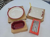 NIB Longaberger Pottery Falling Snow Platter, Snowflake Cookie Platter, Nature's Garland Embossed