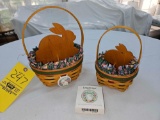 (2) 1998 Longaberger Stained Easter Baskets w/ Wooden Bunny Dividers, Liners, & Lids