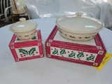 NIB Longaberger Traditional Holly 2 Qt. Casserole Dish & Small Covered Dish