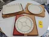 NIB Longaberger Pottery Large Platter, Cake Plate, & Divided Relish Plate