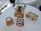 NIB Longaberger Basket, Wrought Iron Stand, & Glass Assortment