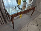 Ethan Allen Solid Mahogany Side Table w/ Glass Top
