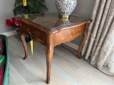 2 Wooden glass top end tables