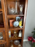 Crystal bowl and vase with glassware pieces, bookends and decor items