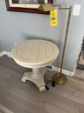 Wooden side table with floor lamp