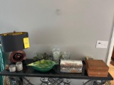 Lamp, crystal vases, frames, cigar boxes