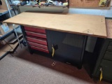 Metal Base Wood Top Workbench w/ Remaining Contents