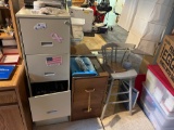 2 file cabinets and contents, high chair, VHS movies