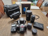 Pentax ME Super 35 mm Camera with Extra Lenses, Bell & Howell 2124 XL Video Camera and Assortment of