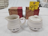 NIB Longaberger Pottery White & Blue Creamer & Sugar Bowl w/ Lid