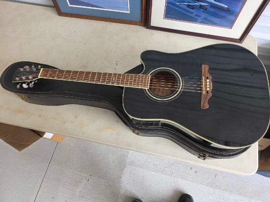 Vintage Alvarez Acoustic Guitar Model # AD-60SC BLK w/ Electronics in Hardcase