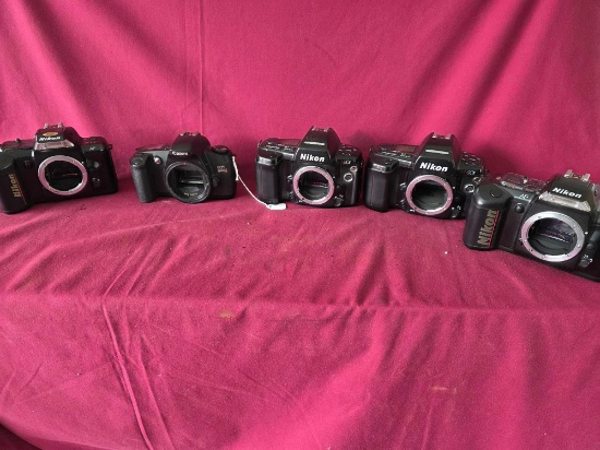 5 cameras, Nikon and Canon