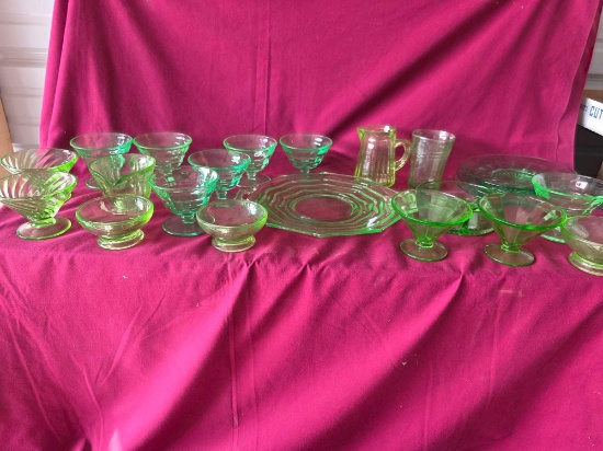 Vintage Green Depression Glass