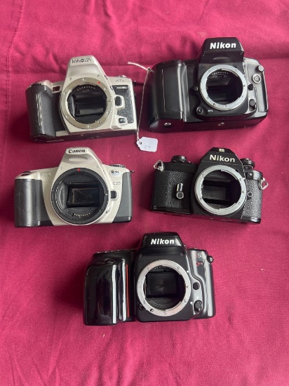 5 cameras, Nikon, Canon and Minolta