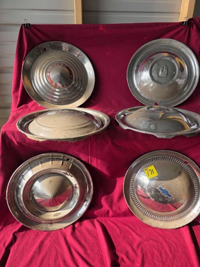 6 Vintage Hub Caps, DeSoto, Pontiac, Chevrolet, etc