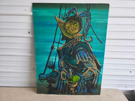 Vintage Conquistador Oil Painting On Board Signed Van Gaard
