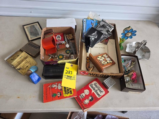 Brass Stencils, Postcards, Clock, Tin, Matches