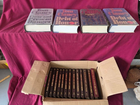 4 Tom Clancy Hardback Books, 12 Louis Lamour Books